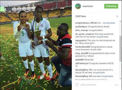 Male Fan Kneels Down For Oshoala After They Defeated Cameroon (Photo)